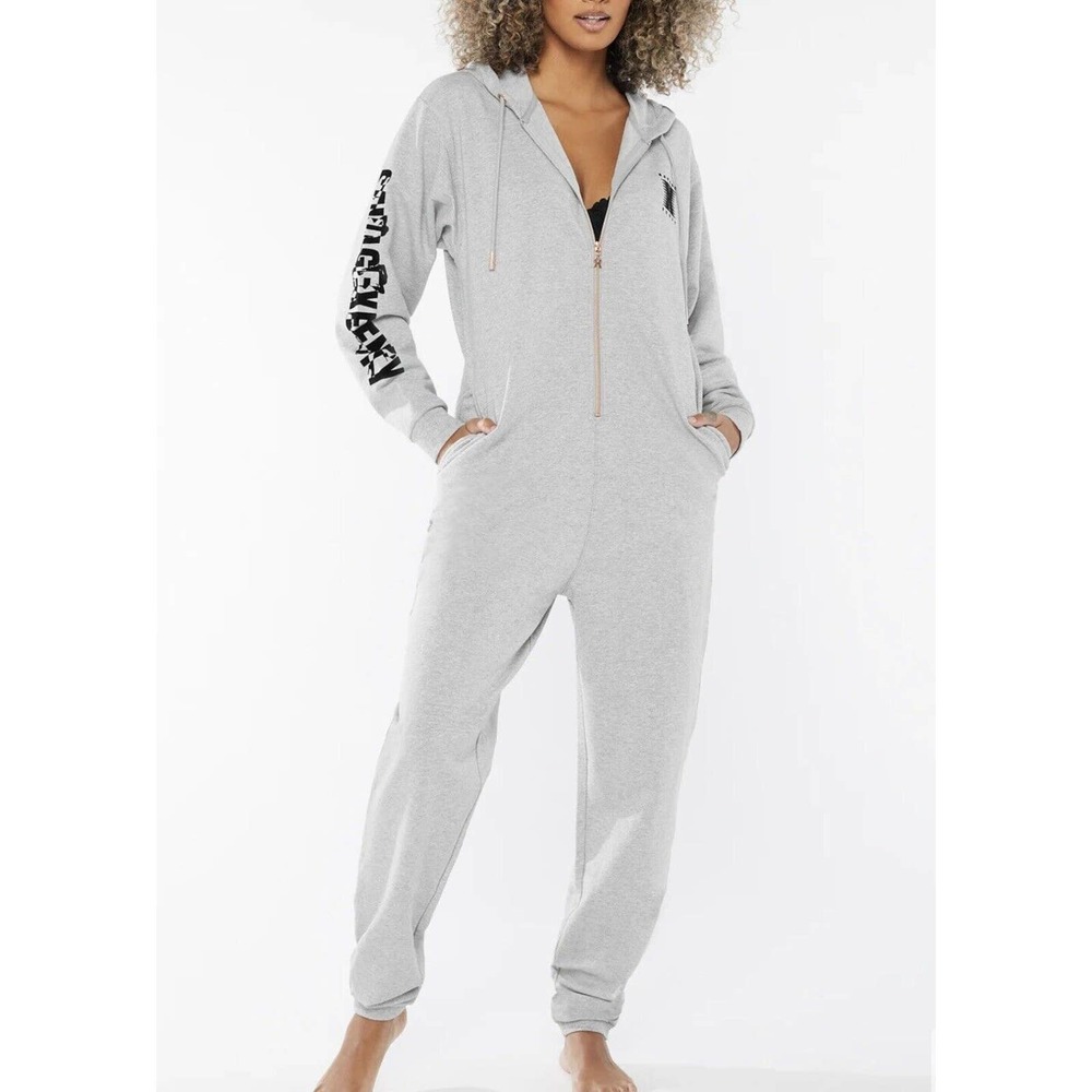 NEW RIHANNA FOREVER SAVAGE X FENTY SHOWGIRL HOODED JUMPSUIT Gray Black SZ 3X